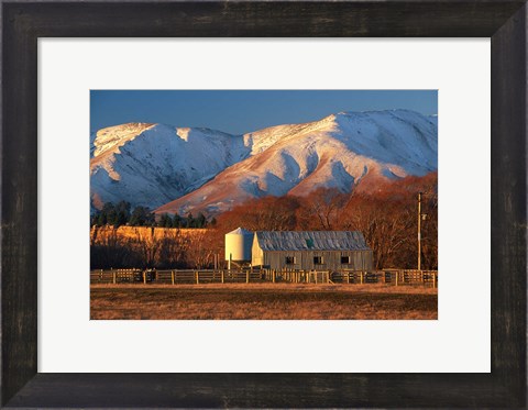 Framed Woolshed and Kakanui Mountains, Otago, New Zealand Print
