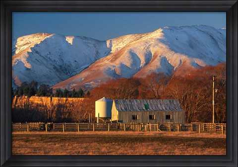 Framed Woolshed and Kakanui Mountains, Otago, New Zealand Print