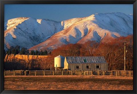 Framed Woolshed and Kakanui Mountains, Otago, New Zealand Print