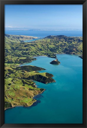 Framed Akaroa Harbor, Canterbury, South Island, New Zealand Print