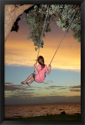 Framed Girl, Rope Swing, Family Fun, Thames, New Zealand Print