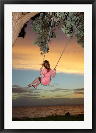 Framed Girl, Rope Swing, Family Fun, Thames, New Zealand Print