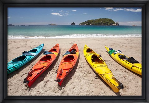 Framed Kayaks on Beach, Hahei, Coromandel Peninsula, North Island, New Zealand Print