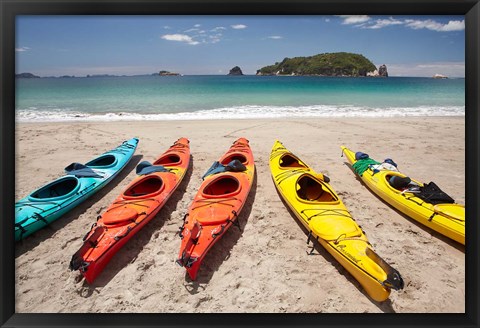 Framed Kayaks on Beach, Hahei, Coromandel Peninsula, North Island, New Zealand Print