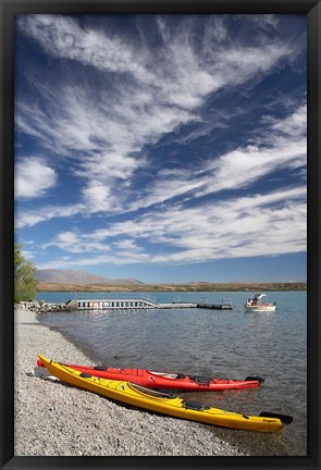 Framed Kayaks, Lake Ohau, Canterbury, South Island, New Zealand Print