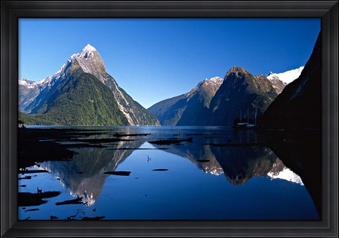Framed Mitre Peak &amp; Milford Sound, Fiordland National Park, New Zealand Print