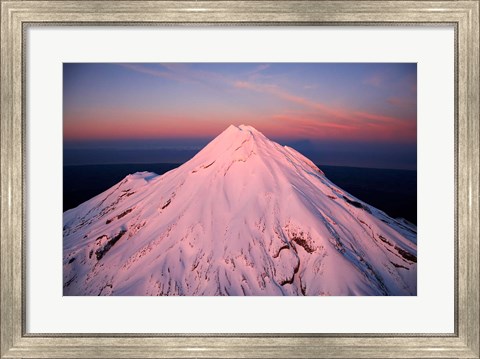 Framed Mountain Alpenglow, Taranaki, North Island, New Zealand Print