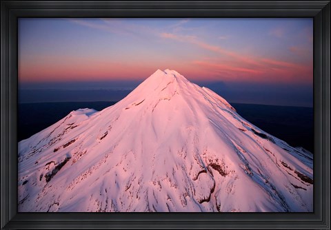 Framed Mountain Alpenglow, Taranaki, North Island, New Zealand Print