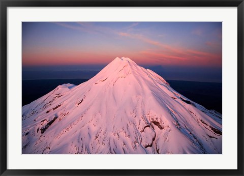 Framed Mountain Alpenglow, Taranaki, North Island, New Zealand Print