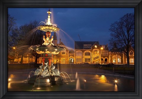 Framed New Zealand, Canterbury, Christchurch, Peacock Fountain Print