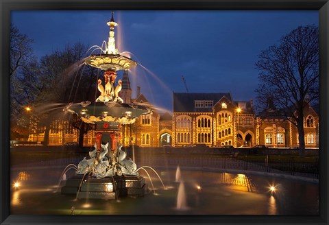 Framed New Zealand, Canterbury, Christchurch, Peacock Fountain Print