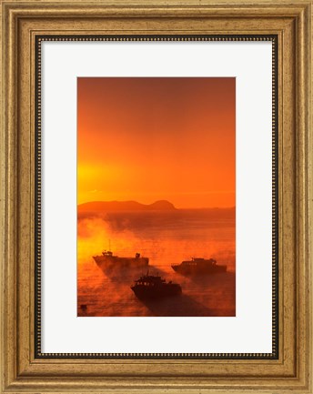 Framed New Zealand, Fishing Boats at sunrise, Stewart Island Print
