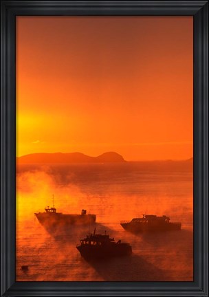 Framed New Zealand, Fishing Boats at sunrise, Stewart Island Print