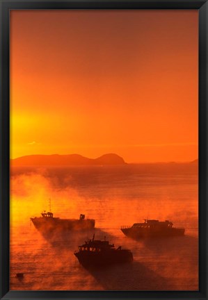 Framed New Zealand, Fishing Boats at sunrise, Stewart Island Print