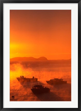 Framed New Zealand, Fishing Boats at sunrise, Stewart Island Print