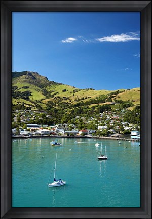Framed New Zealand, South Island, Canterbury, Akaroa Harbor Print