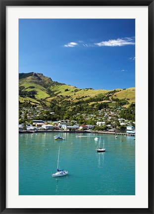 Framed New Zealand, South Island, Canterbury, Akaroa Harbor Print