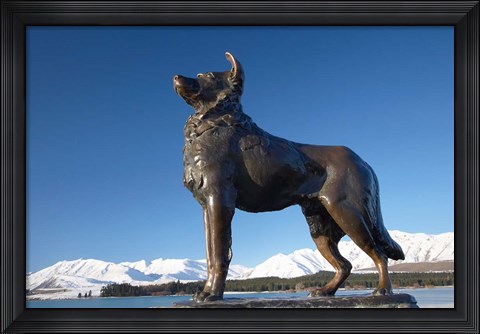 Framed New Zealand, South Island, Lake Tekapo, Sheep Dog Statue Print