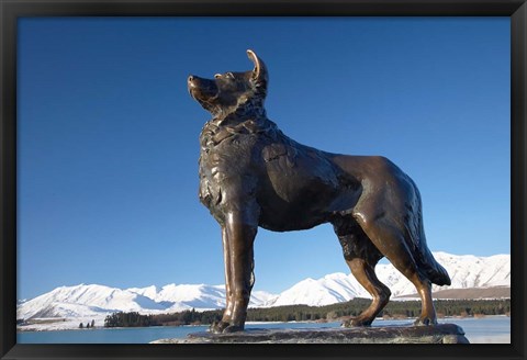 Framed New Zealand, South Island, Lake Tekapo, Sheep Dog Statue Print