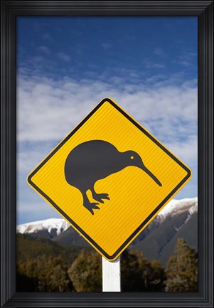 Framed New Zealand, South Island, Road Sign, St Arnaud Range Print