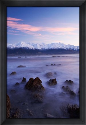 Framed New Zealand, South Island, Seaward Kaikoura Range, Waves Print