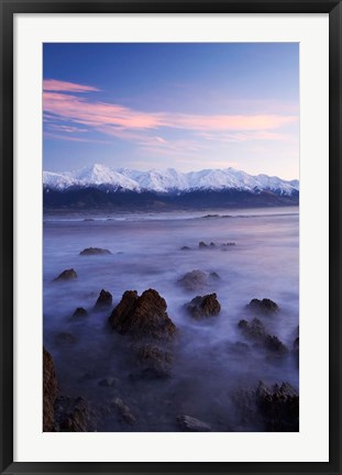 Framed New Zealand, South Island, Seaward Kaikoura Range, Waves Print