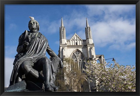 Framed Robert Burns Statue, and St Paul&#39;s Cathedral, Octagon, Dunedin, South Island, New Zealand Print