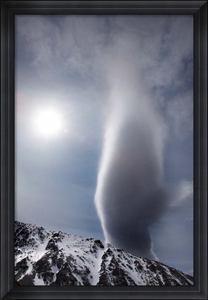 Framed Sun and lenticular cloud over Ohau Range, Canterbury, South Island, New Zealand Print