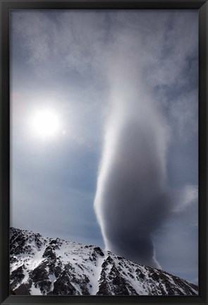 Framed Sun and lenticular cloud over Ohau Range, Canterbury, South Island, New Zealand Print