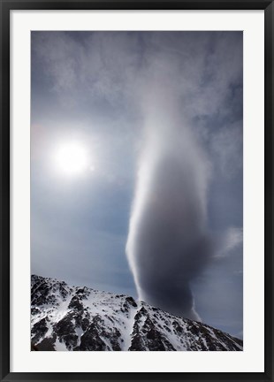 Framed Sun and lenticular cloud over Ohau Range, Canterbury, South Island, New Zealand Print