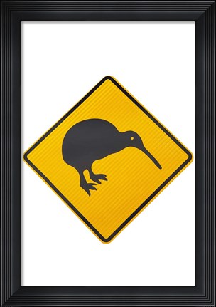 Framed Kiwi Warning Sign, New Zealand Print