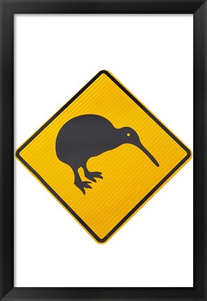 Framed Kiwi Warning Sign, New Zealand Print