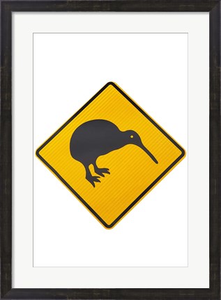 Framed Kiwi Warning Sign, New Zealand Print