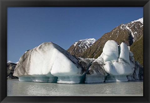 Framed Icebergs in Tasman Glacier Terminal Lake, Canterbury, South Island, New Zealand Print