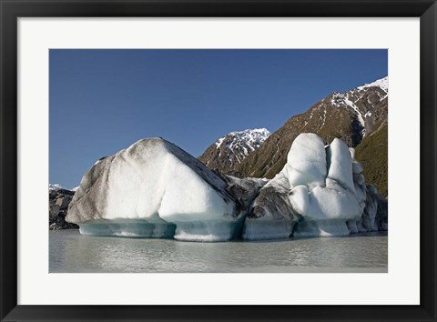 Framed Icebergs in Tasman Glacier Terminal Lake, Canterbury, South Island, New Zealand Print