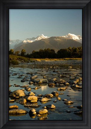 Framed New Zealand, Mt Tasman, Mt Cook, Clearwater River Print