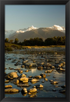 Framed New Zealand, Mt Tasman, Mt Cook, Clearwater River Print