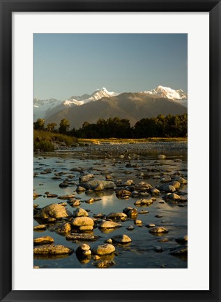 Framed New Zealand, Mt Tasman, Mt Cook, Clearwater River Print