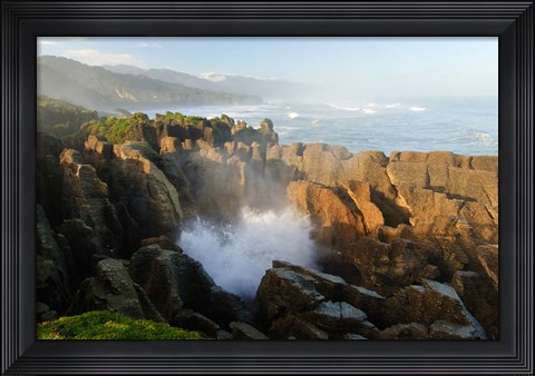 Framed New Zealand, Paparoa NP, Pankace Rocks blowhole Print
