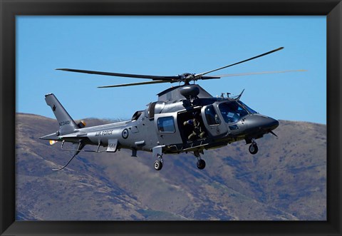 Framed RNZAF Augustawestland A109 helicopter, Warbirds over Wanaka, warplane, New Zealand Print