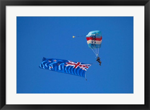 Framed RNZAF Sky Diving, New Zealand flag, Warbirds over Wanaka, South Island New Zealand Print