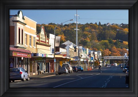 Framed Shops on King Edward Street, Autumn, Dunedin, South Island, New Zealand Print