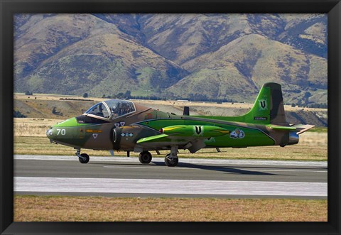 Framed Strikemaster jet, Warbirds over Wanaka, War plane, South Island, New Zealand Print