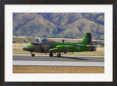Framed Strikemaster jet, Warbirds over Wanaka, War plane, South Island, New Zealand Print