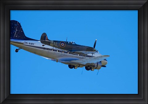 Framed Supermarine Spitfire, British and allied WWII War Plane, DC3 (Douglas C-47 Dakota) Print