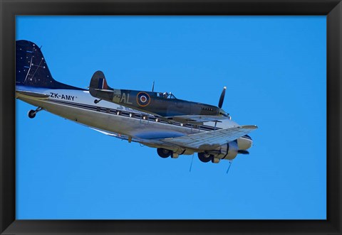 Framed Supermarine Spitfire, British and allied WWII War Plane, DC3 (Douglas C-47 Dakota) Print