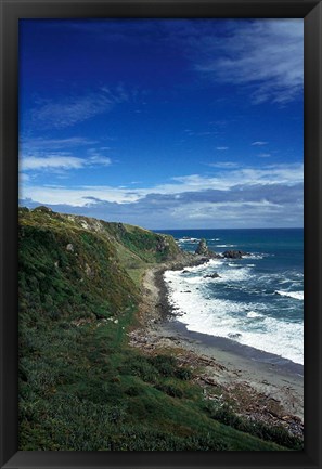 Framed New Zealand, South Island, Cape Foulwind coastline Print