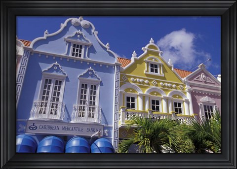 Framed Dutch Gabled Architecture, Oranjestad, Aruba, Caribbean Print