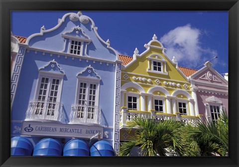 Framed Dutch Gabled Architecture, Oranjestad, Aruba, Caribbean Print