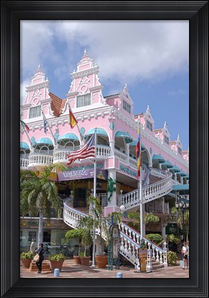 Framed Dutch Architecture of Oranjestad Shops, Aruba, Caribbean Print